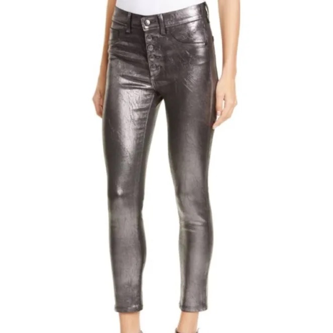 Veronica Beard Debbie High Rise Skinny Silver Metallic Jeans Size 25 Xs